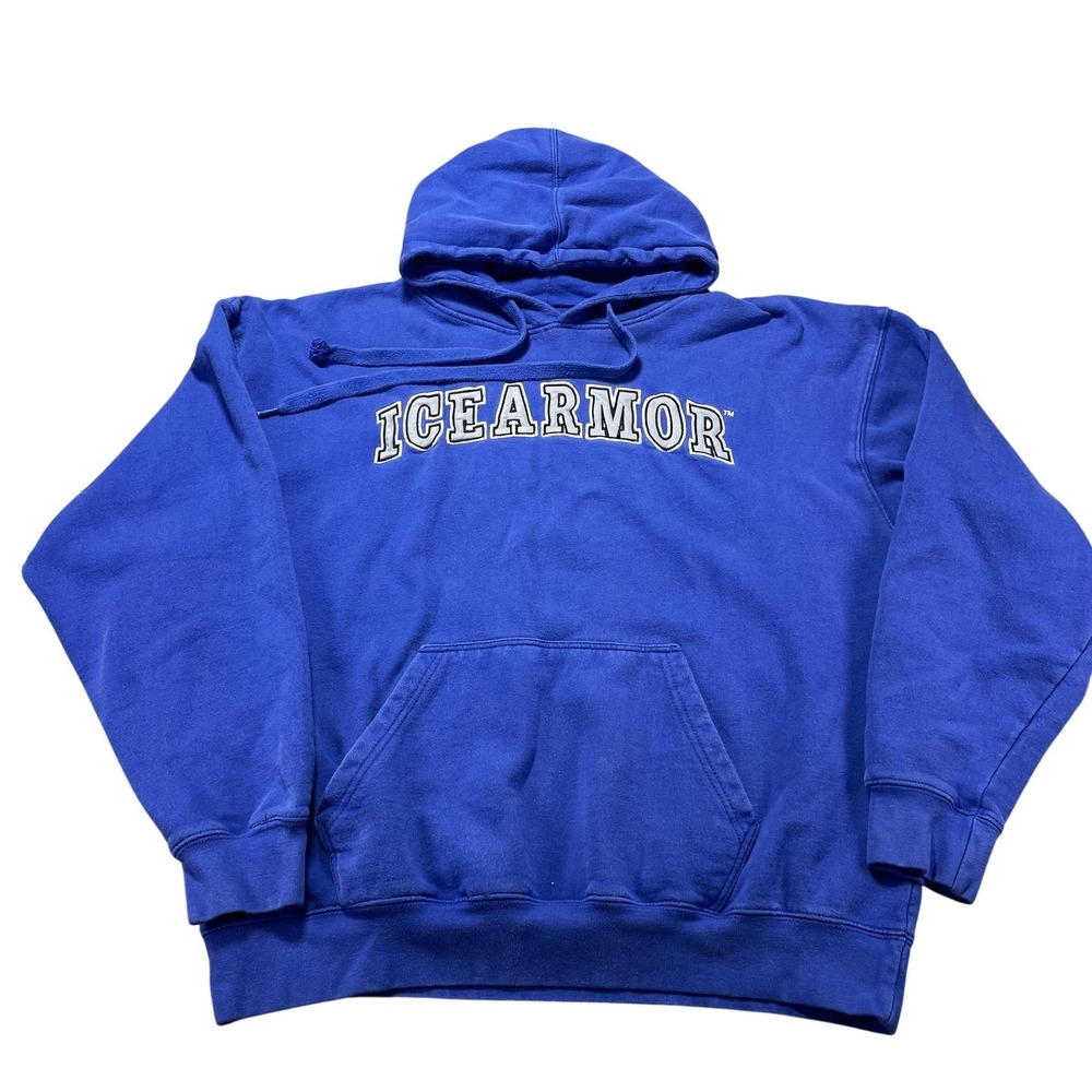 IceArmor Hoodie Mens Large Blue Logo Fleece Pullover Sweatshirt Kangaroo Pocket